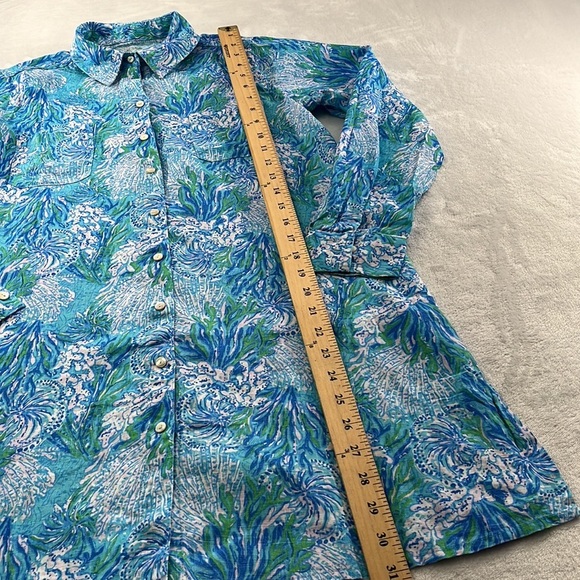 NWT Lilly Pulitzer XS Sea View Cover Up 100% Lagoon‎ Linen Long Sleeve Cover Up - Picture 3 of 9